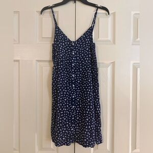 aerie Navy Blue Spotted Button-Front Cami Dress